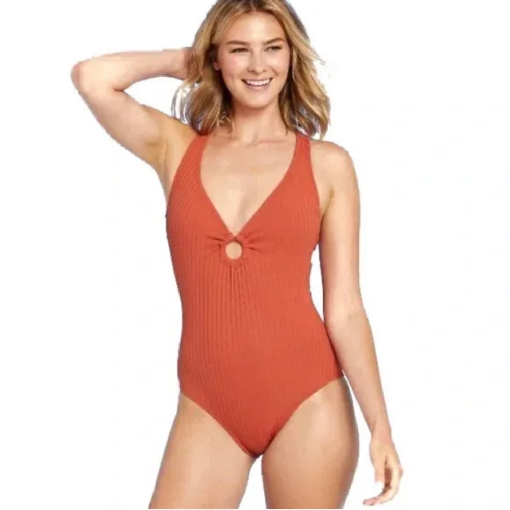 Women's Rust One-Piece Swimsuit with Front Ring Detail